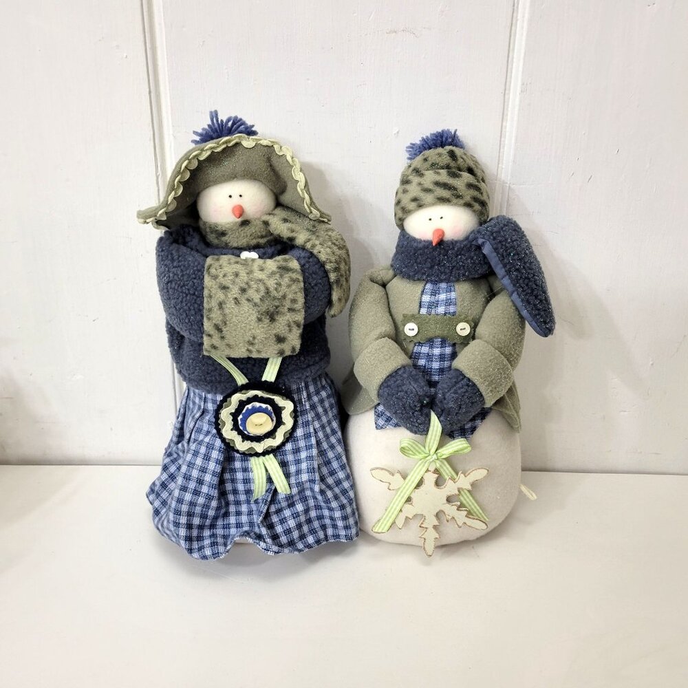 Vintage Fabric Snowman Set, Mr. and Mrs. Snowman, Winter Decor